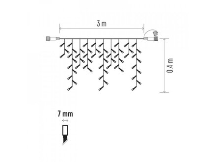 Profi LED spojovacia reťaz čierna – cencúle, 3m, teplá biela