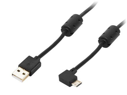 Šnúra microUSB 1m uhlová pozlátená, s filtrami